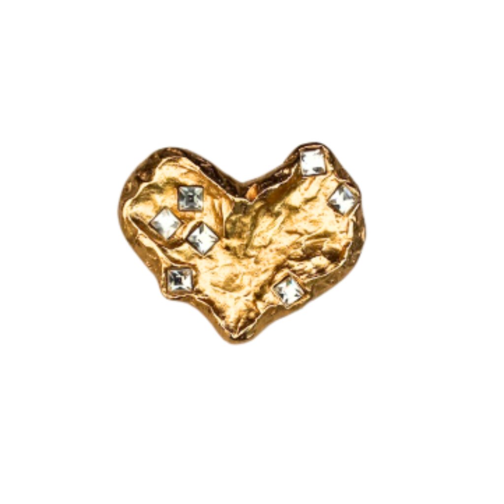 Vintage Christian Lacroix Rare Gold Heart Pin With Crystals Mint